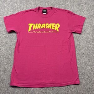 Thrasher Magazine Shirt Mens Medium Pink Yellow Logo Skateboarding Graphic Tee